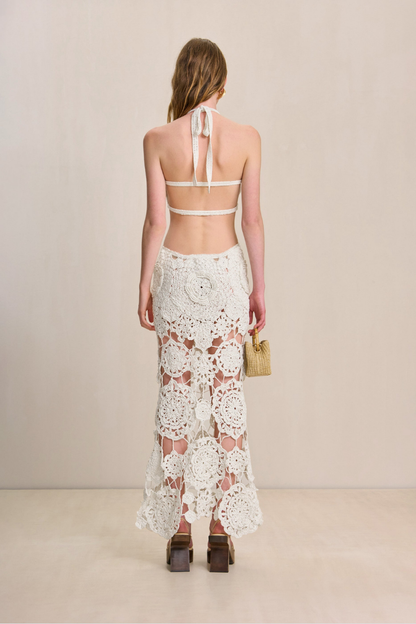 Amora™ Lucille Halter Yaka Pamuklu Kesik Uzun Elbise