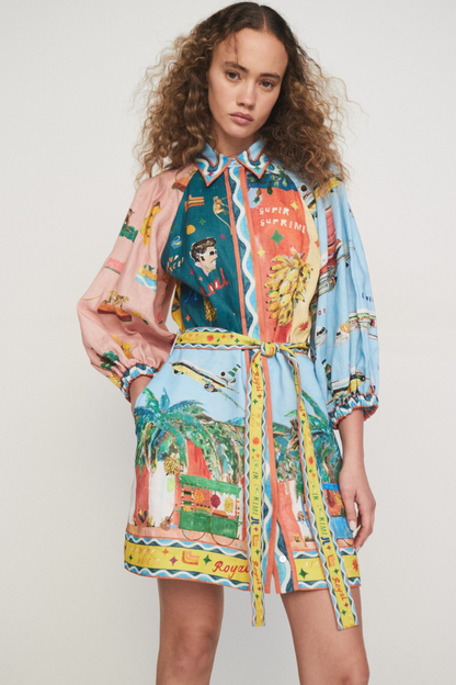 Amora™ Magali Balon Kol Patchwork Mini Elbise