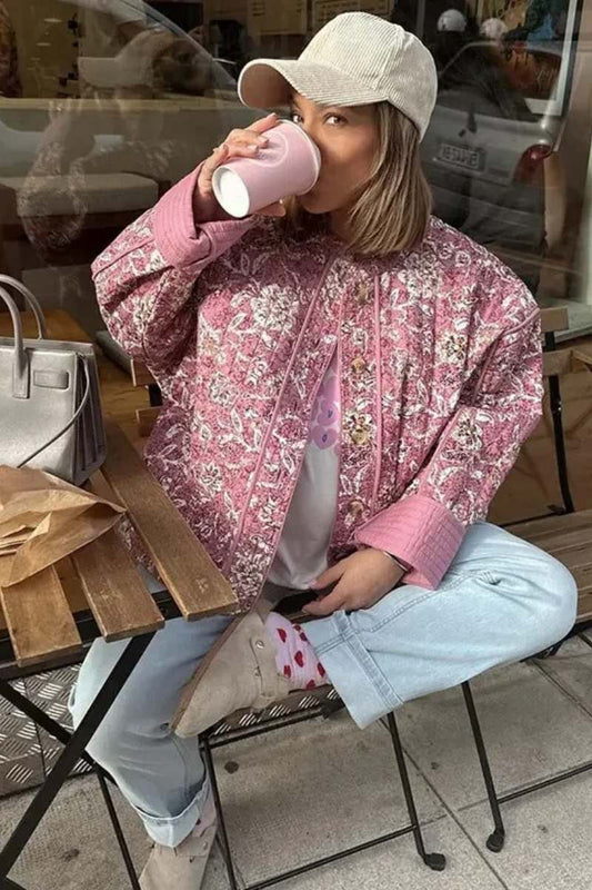 Amora™ Vintage Çiçekli Kapitone Ceket