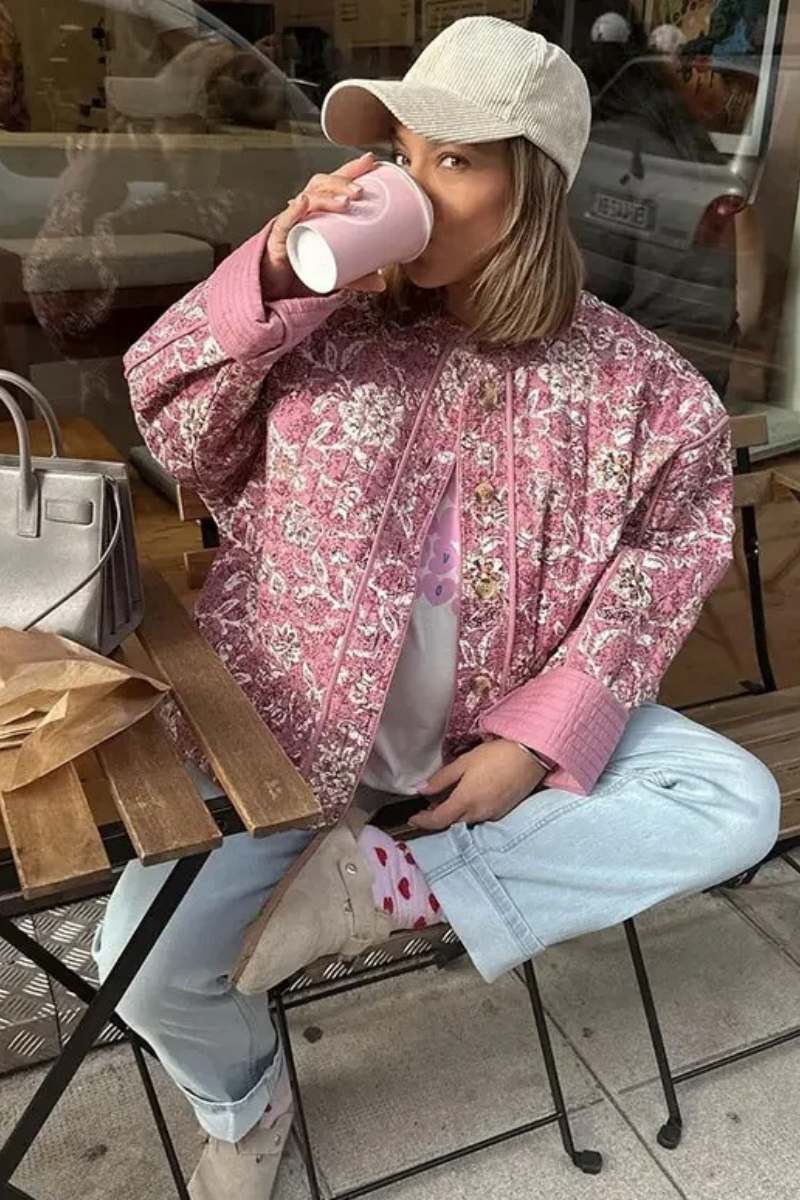 Amora™ Vintage Çiçekli Kapitone Ceket