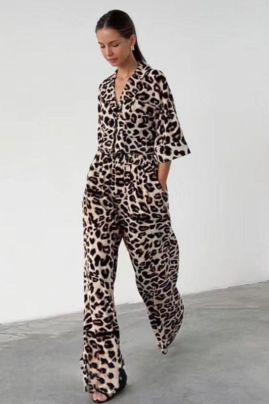 Amora™ Leopar Desenli Üst ve Pantolon Takım