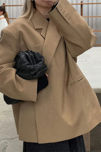 Amora™ Büyük Boy Yan Yırtmaçlı Blazer Çelik Mavi