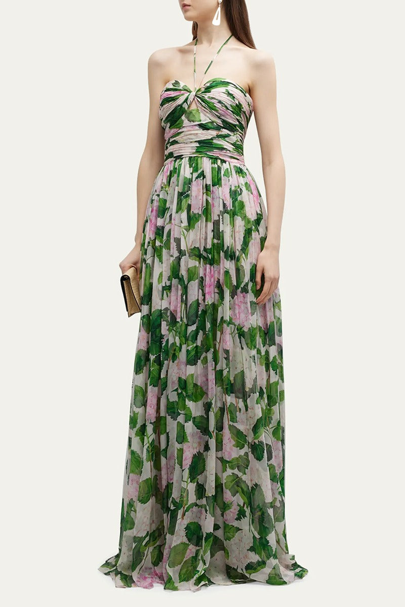 Amora™ Madelaine Halter Yaka Çiçekli Uzun Elbise