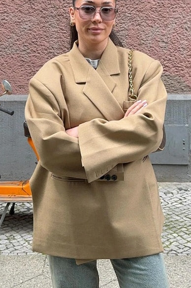 Amora™ Büyük Boy Yan Yırtmaçlı Blazer Çelik Mavi