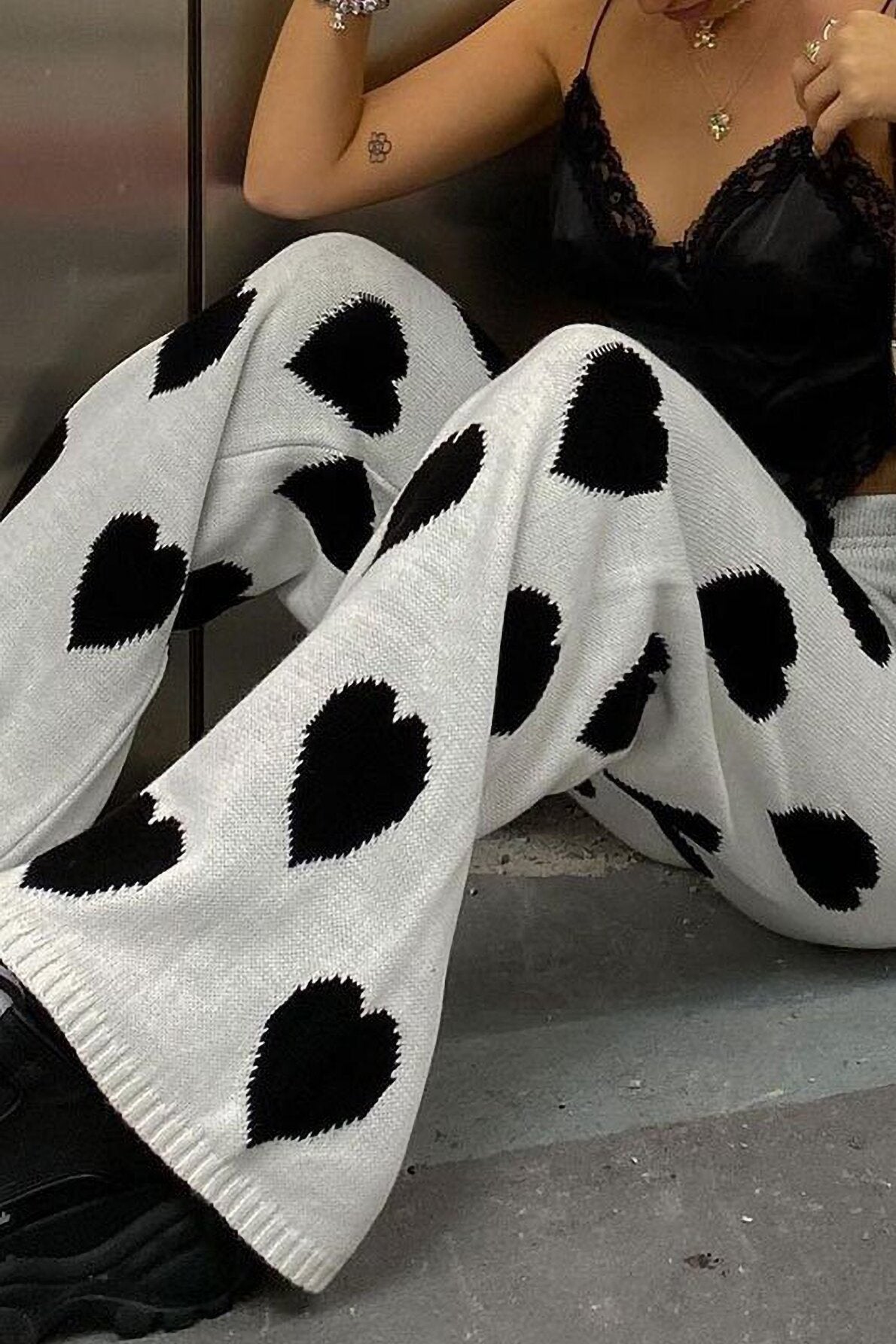 Amora™ Kalp Desenli Geniş Paça Pantolon