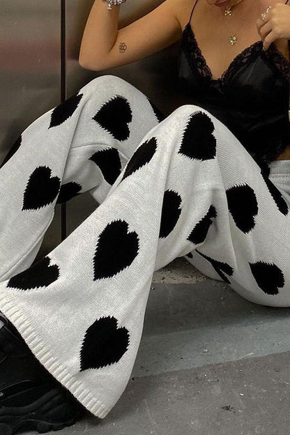 Amora™ Kalp Desenli Geniş Paça Pantolon
