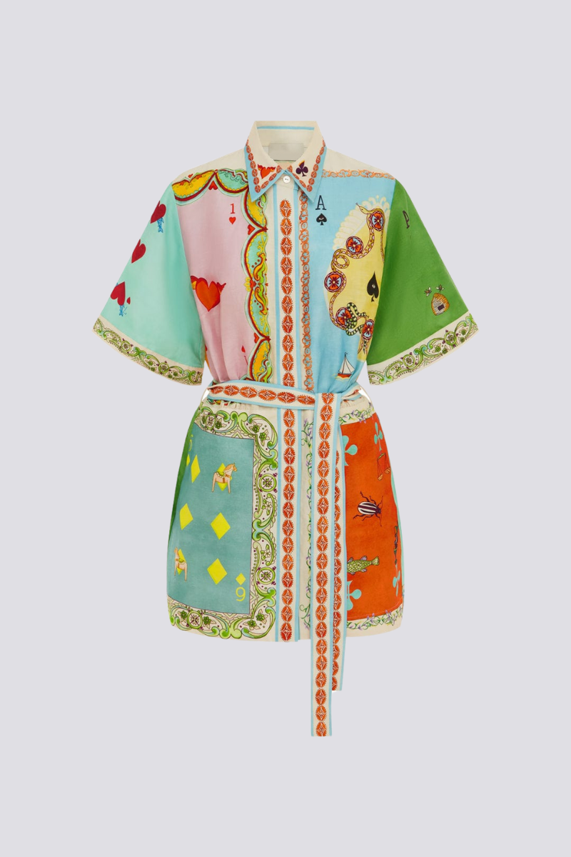 Amora™ Prunelle Patchwork Poker Baskılı Mini Elbise