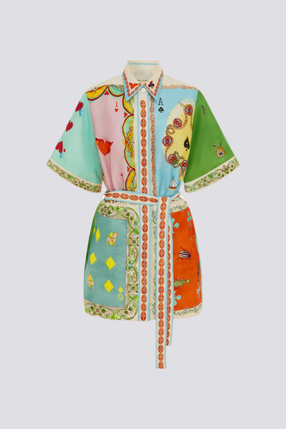 Amora™ Prunelle Patchwork Poker Baskılı Mini Elbise
