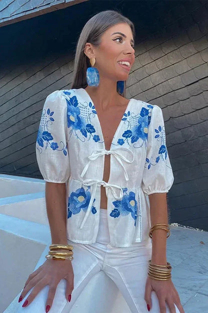 Amora™ Çiçekli Fiyonk Peplum Bluz