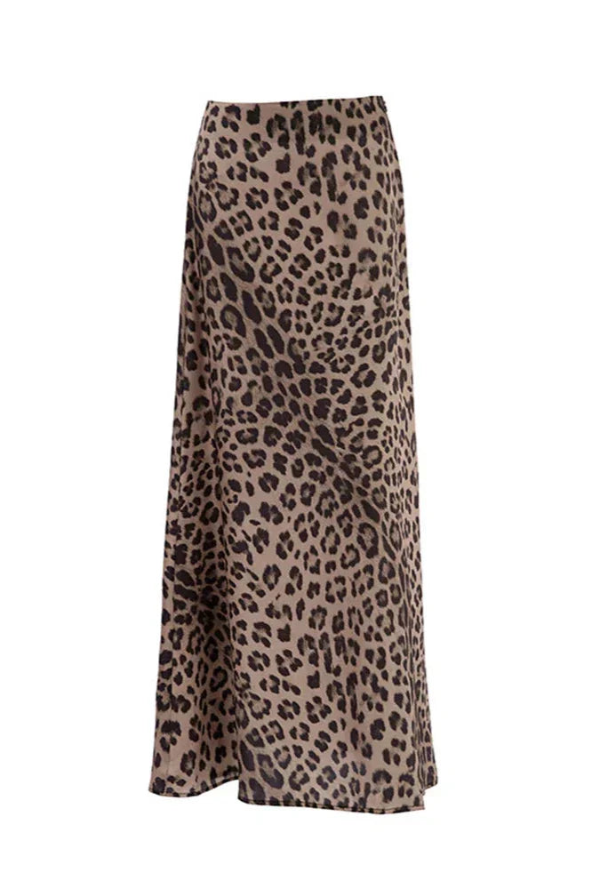 Amora™ Bahar Maxi Leopar Yüksek Bel Flare Etek