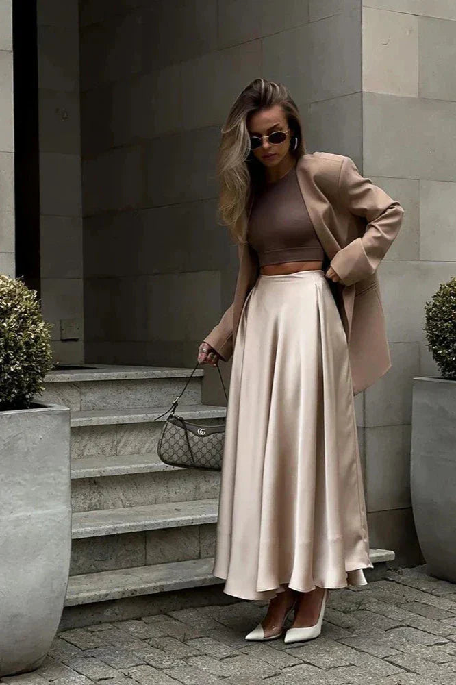 Amora™ Aubrey Saten Midi Etek