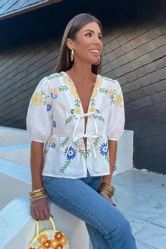 Amora™ Çiçekli Fiyonk Peplum Bluz