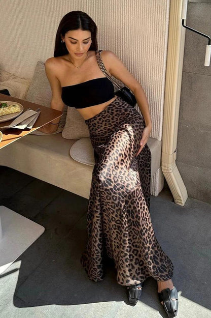 Amora™ Bahar Maxi Leopar Yüksek Bel Flare Etek
