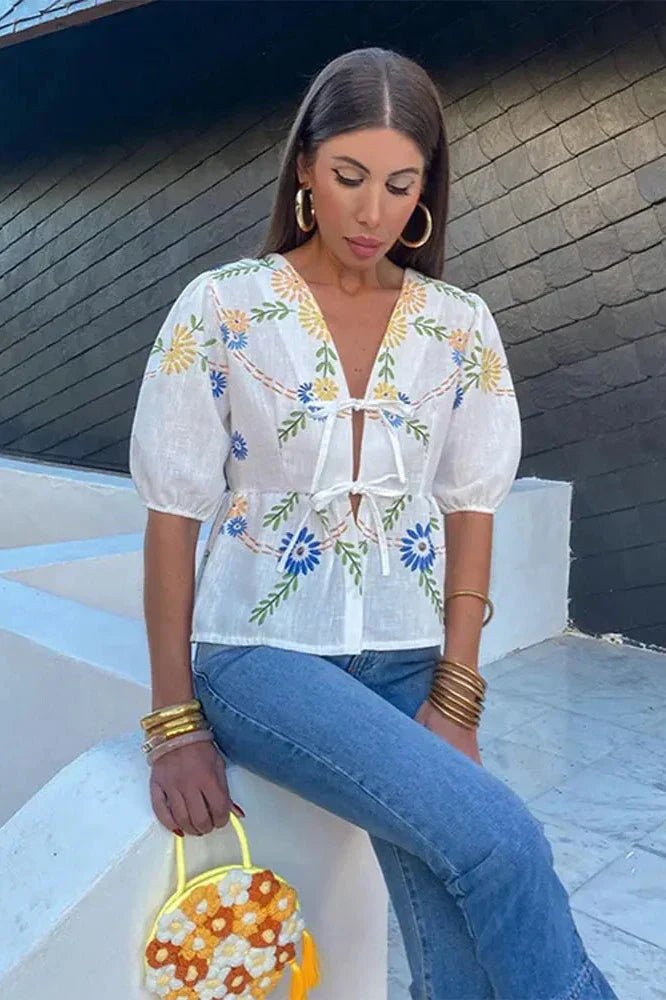 Amora™ Çiçekli Fiyonk Peplum Bluz