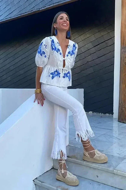Amora™ Çiçekli Fiyonk Peplum Bluz
