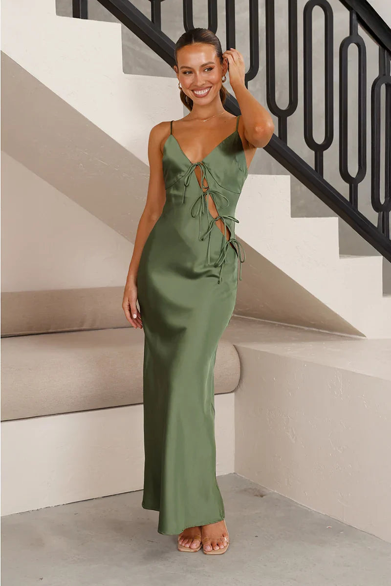 Amora™ Isadora Uzun Elbise - Zeytin