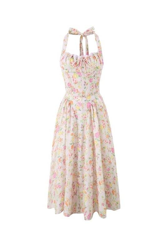 Amora™ Abigail Baskılı Halter Yaka Korse Midi Elbise
