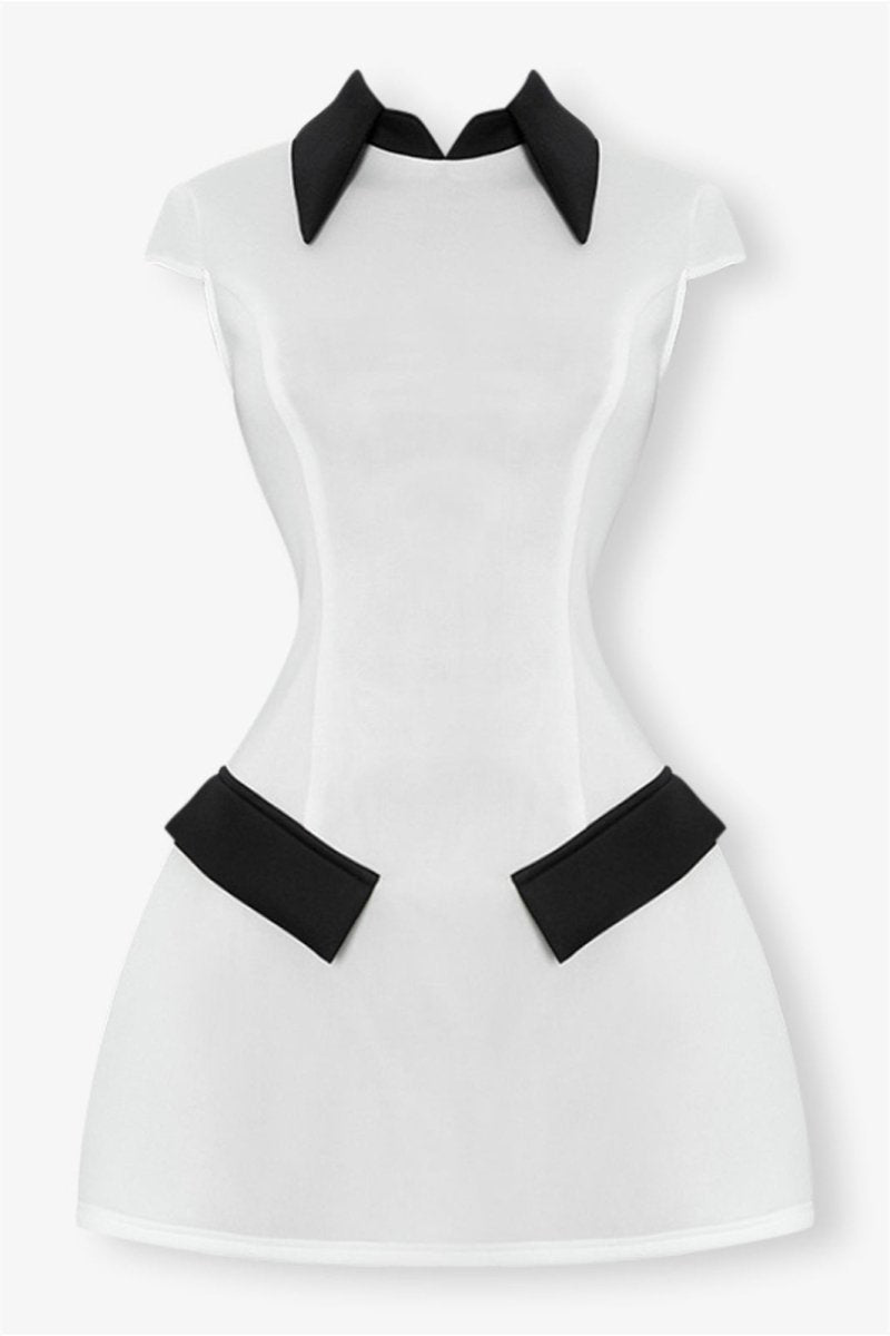 Amora™ Adela Kısa Kollu Kontrast Polyester Mini Elbise