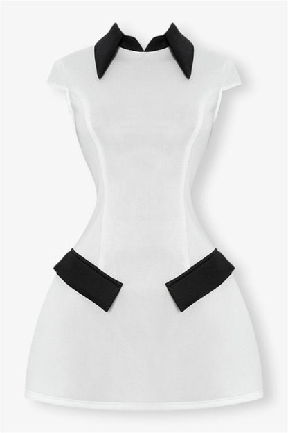 Amora™ Adela Kısa Kollu Kontrast Polyester Mini Elbise