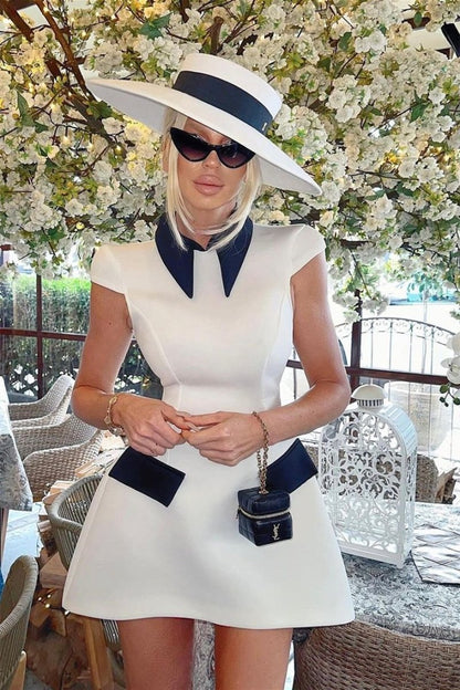 Amora™ Adela Kısa Kollu Kontrast Polyester Mini Elbise