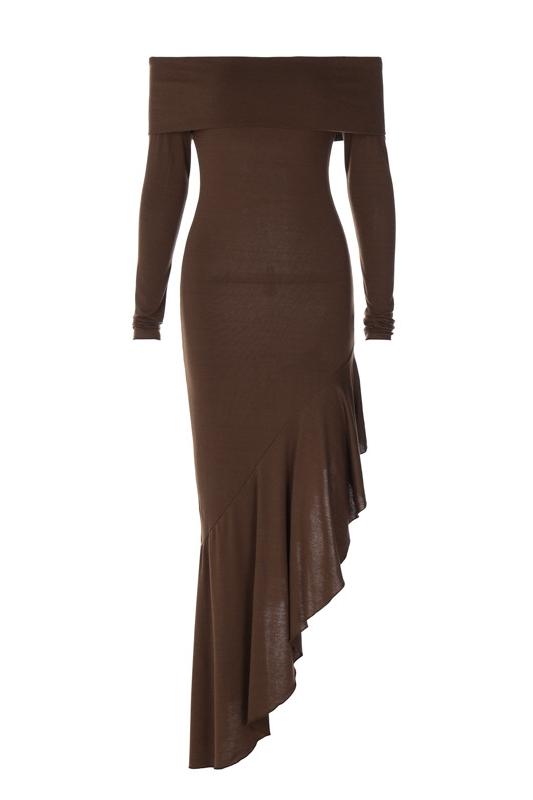 Amora™ Alisa Omuz Açık Flare Midi Örgü Elbise
