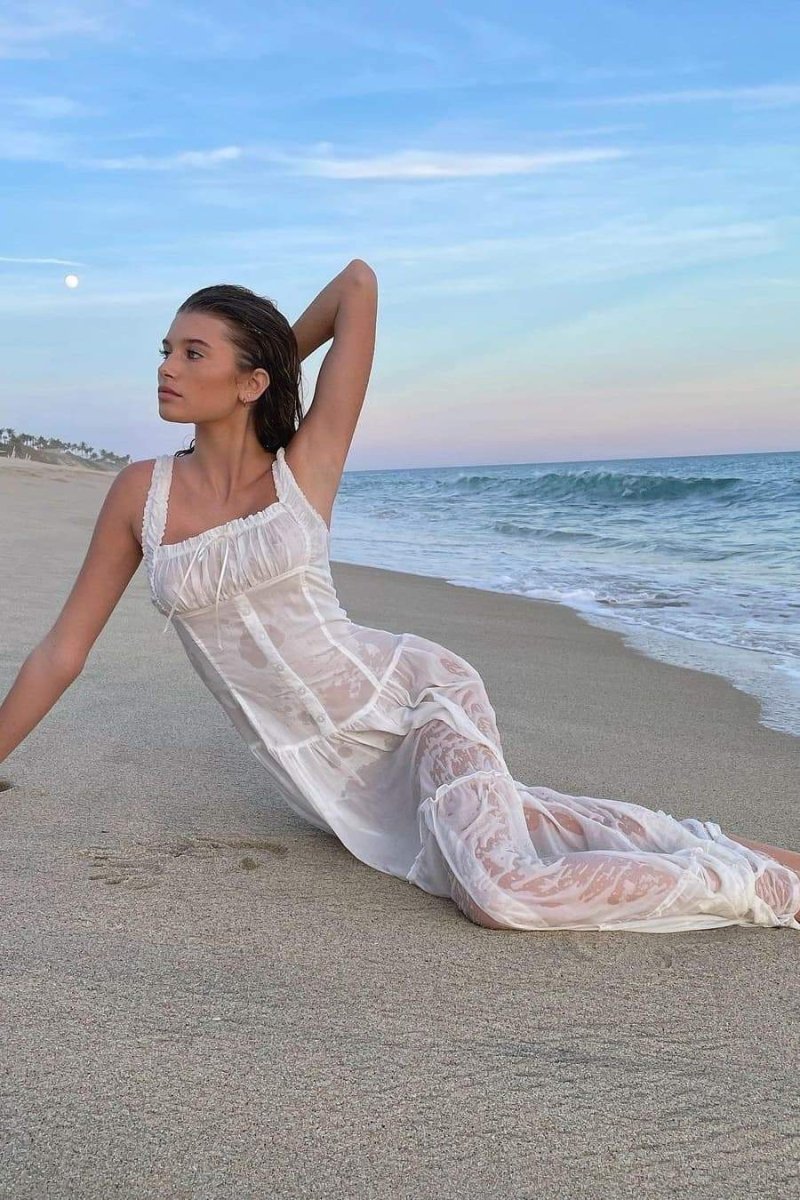 Amora™ Anastasia Ruffle Yarı Şeffaf Uzun Elbise