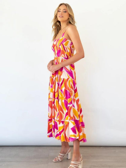 Amora™ Andrea Baskılı Büzgülü Korse Katlı Maxi Sundress