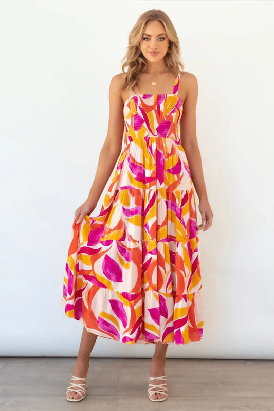 Amora™ Andrea Baskılı Büzgülü Korse Katlı Maxi Sundress