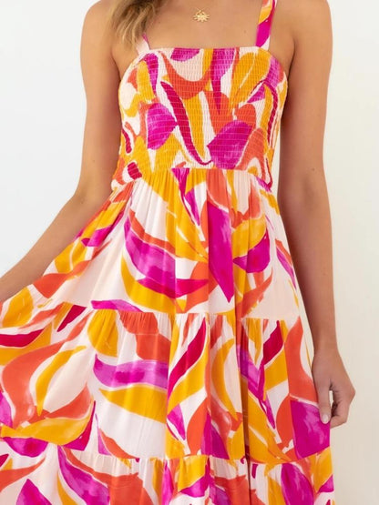 Amora™ Andrea Baskılı Büzgülü Korse Katlı Maxi Sundress