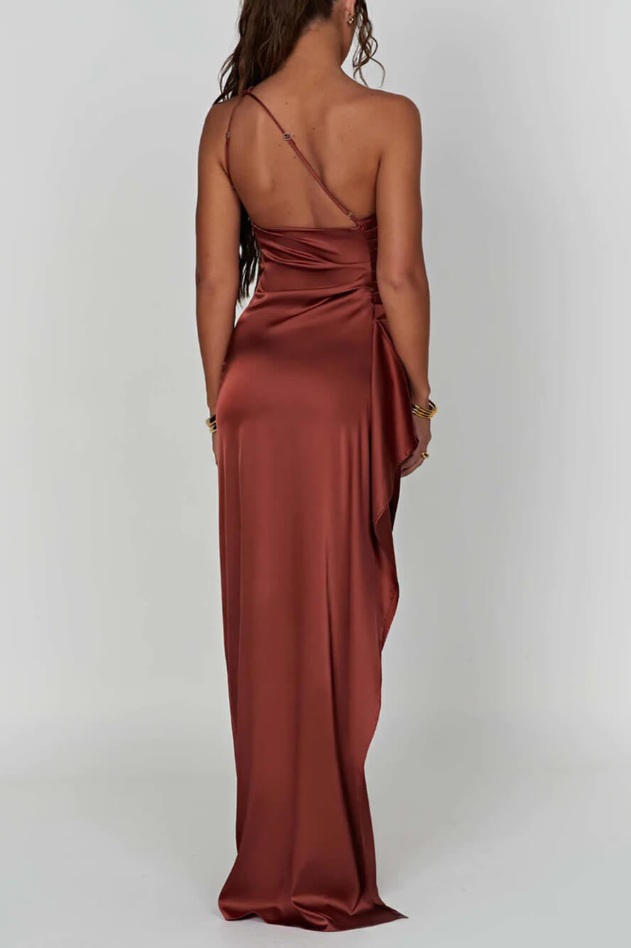 Amora™ Saten Yırtmaçlı Maxi Elbise