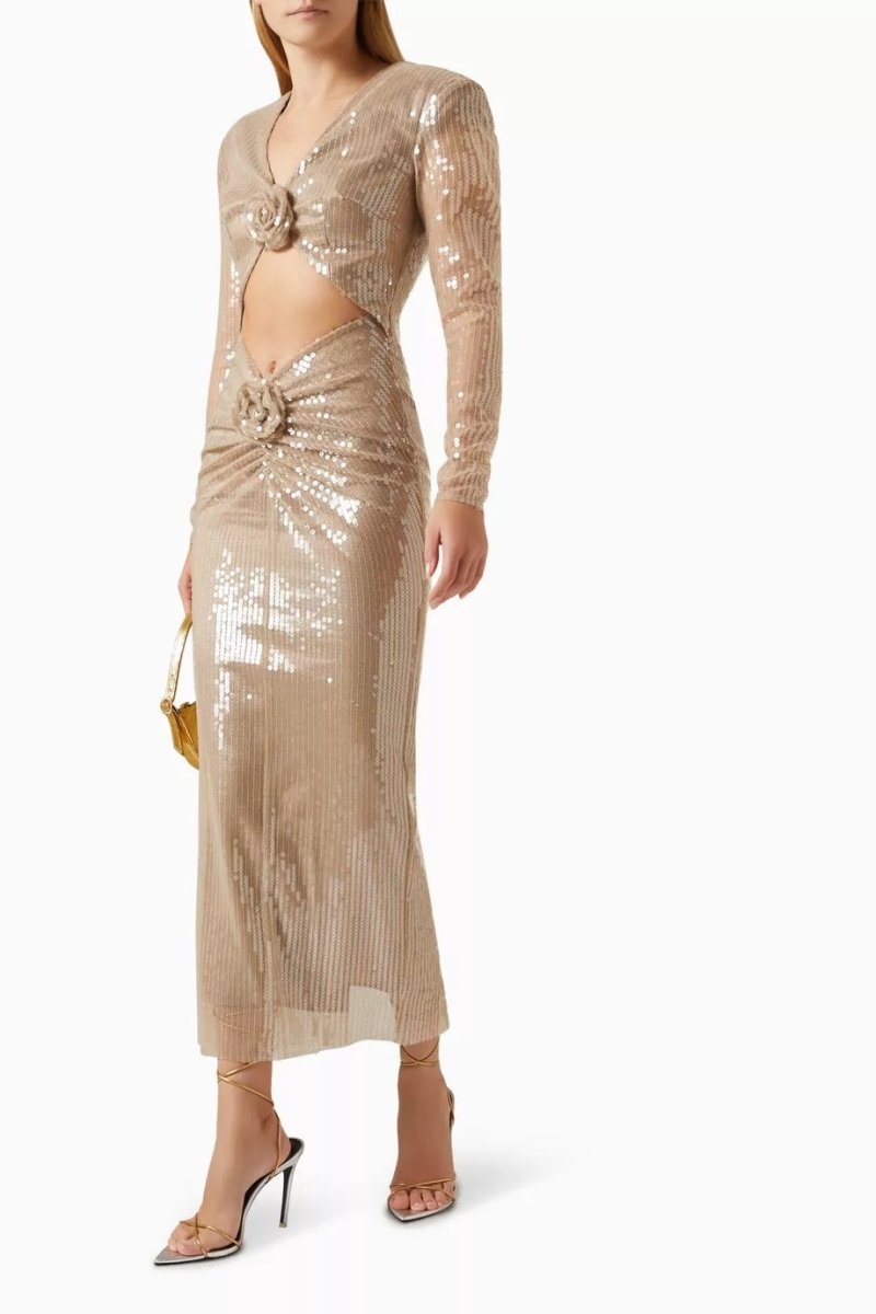 Amora™ Cathy Flower Payetli Midi Elbise