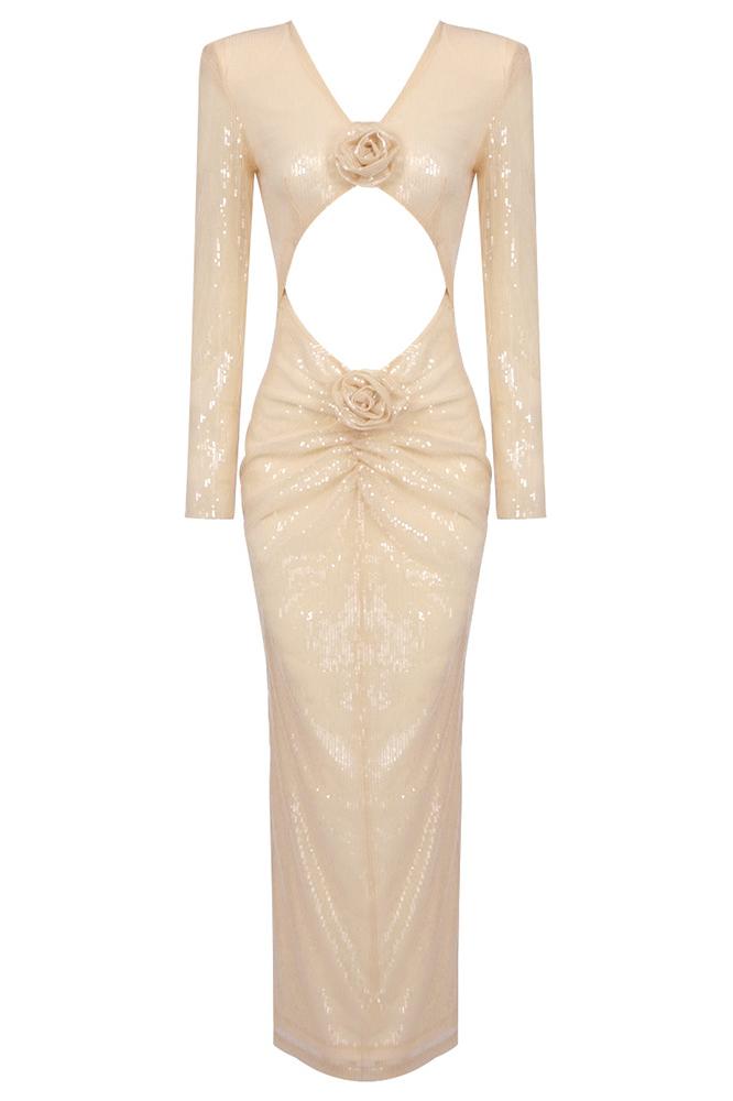 Amora™ Cathy Flower Payetli Midi Elbise