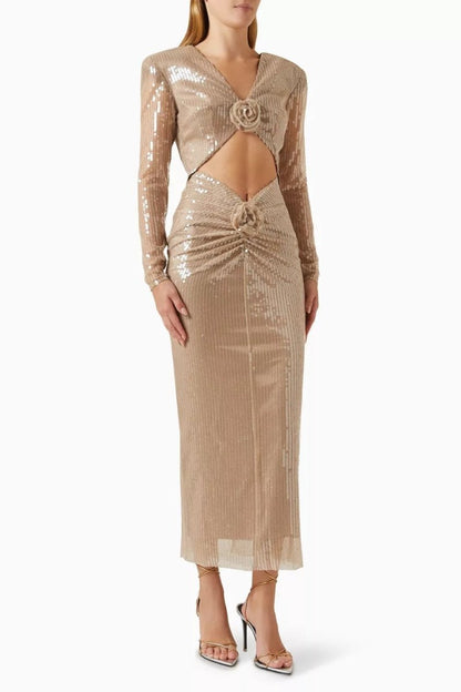 Amora™ Cathy Flower Payetli Midi Elbise
