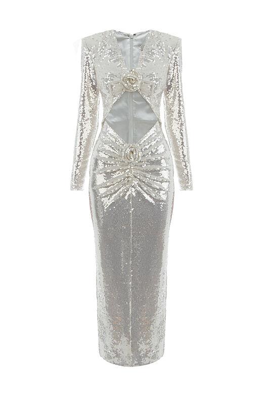 Amora™ Cathy Flower Payetli Midi Elbise