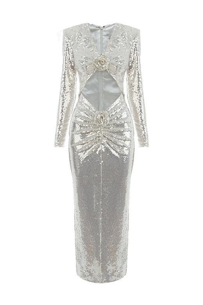 Amora™ Cathy Flower Payetli Midi Elbise