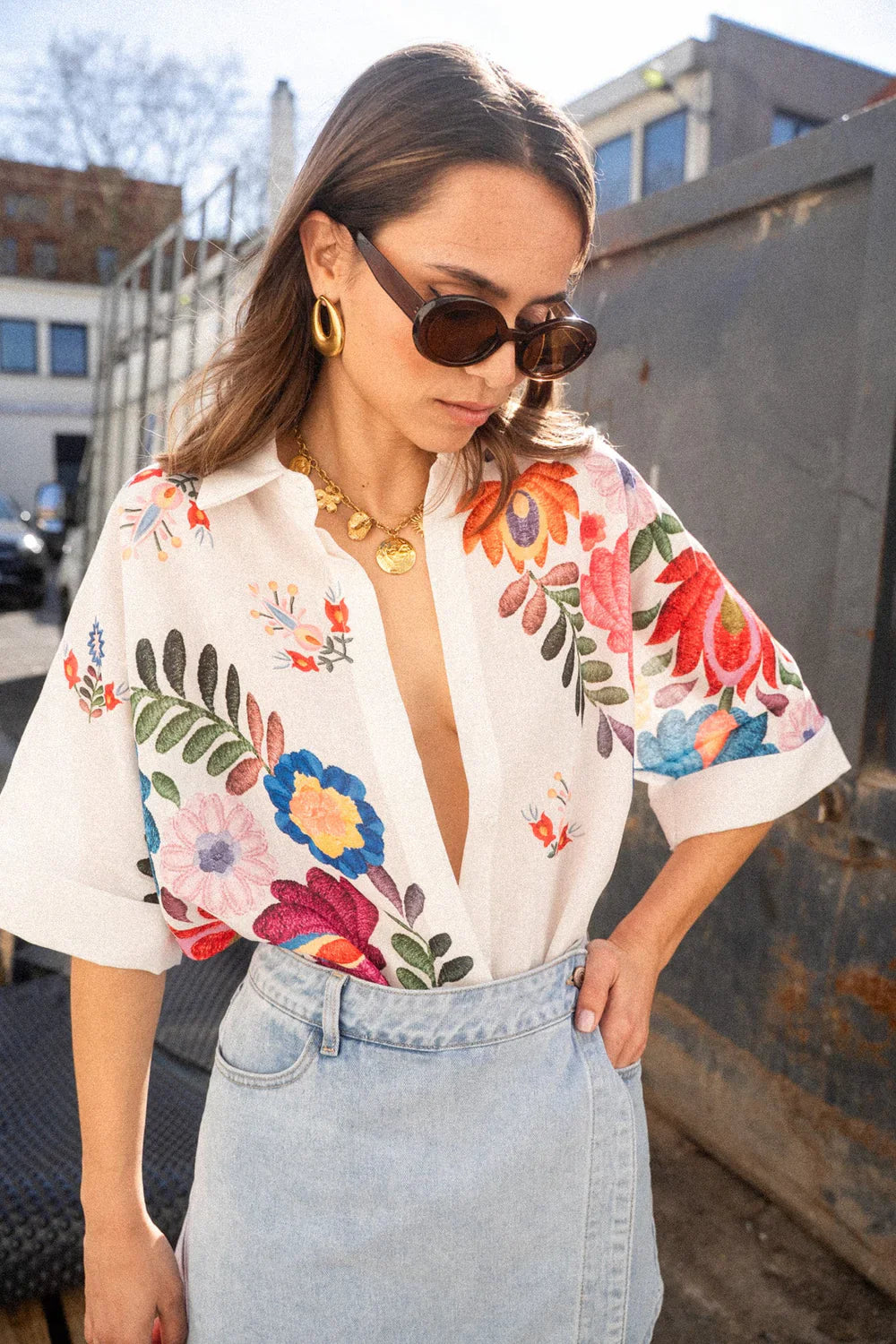 Amora™ Carla Floral Print Short-Sleeved Shirt