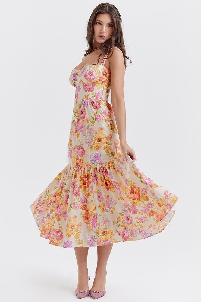 Amora™ Cottie Baskılı Flare Midi Elbise