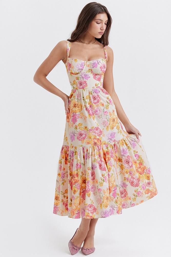 Amora™ Cottie Baskılı Flare Midi Elbise