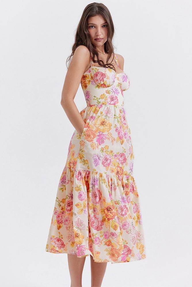 Amora™ Cottie Baskılı Flare Midi Elbise
