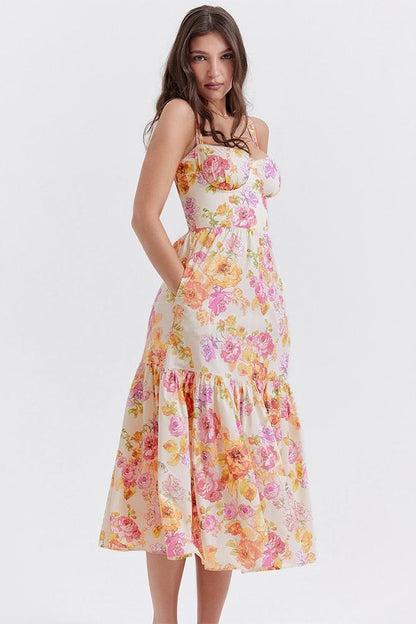 Amora™ Cottie Baskılı Flare Midi Elbise