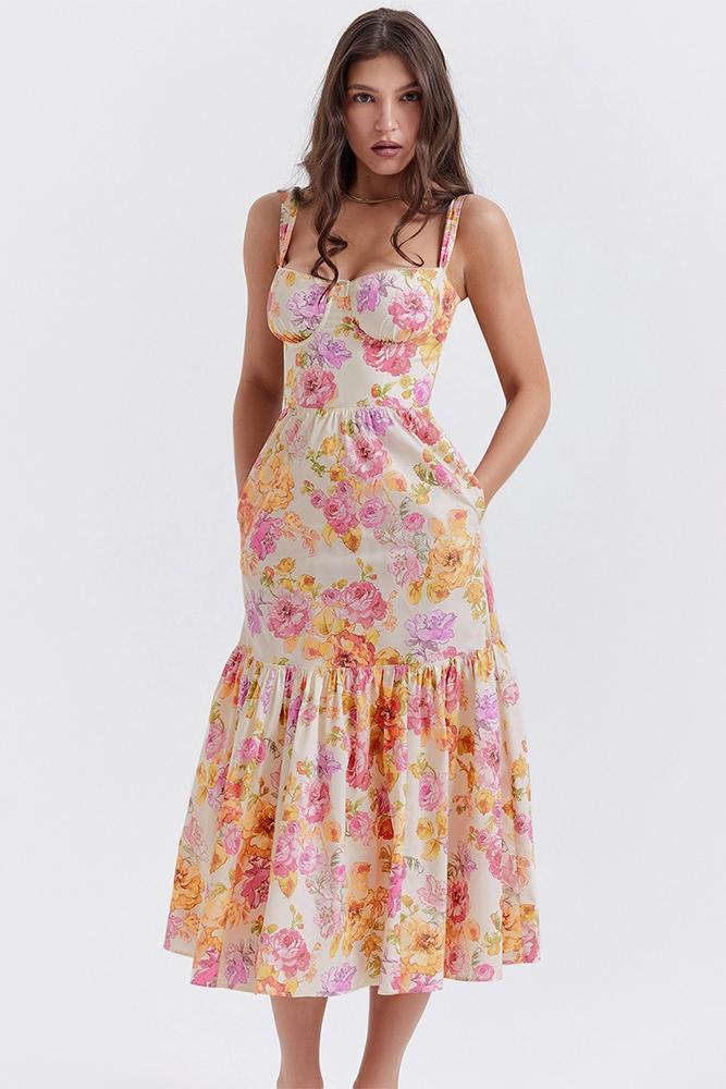 Amora™ Cottie Baskılı Flare Midi Elbise