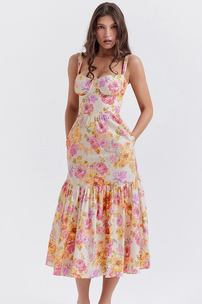 Amora™ Cottie Baskılı Flare Midi Elbise