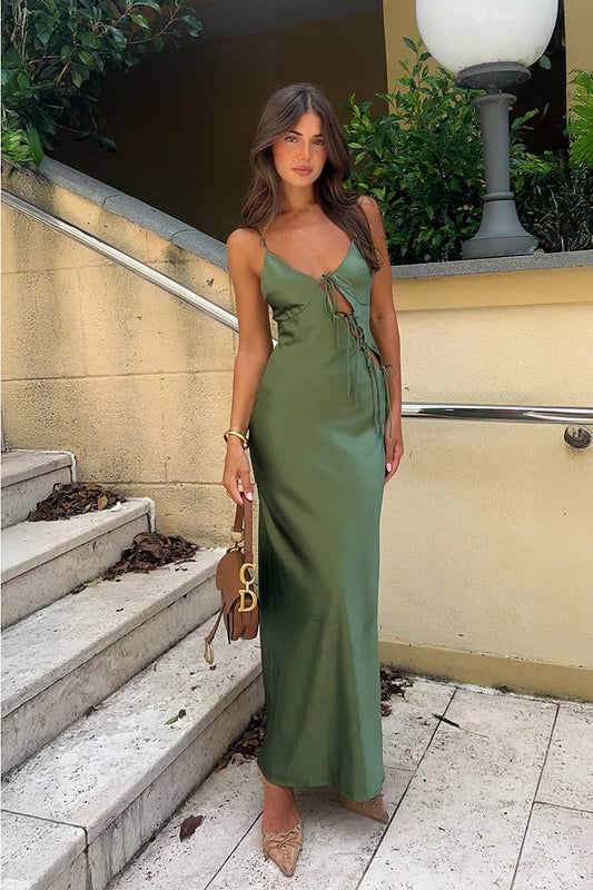 Amora™ Isadora Uzun Elbise - Zeytin