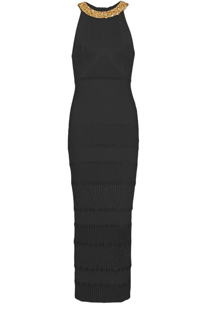 Amora™ Donna İşlemeli Turtleneck Midi Örgü Elbise