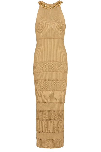 Amora™ Donna İşlemeli Turtleneck Midi Örgü Elbise