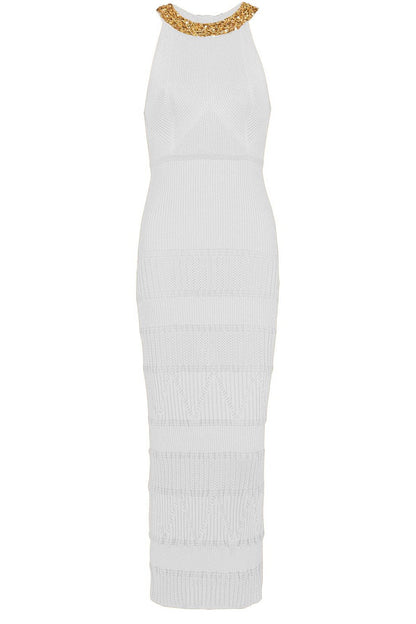 Amora™ Donna İşlemeli Turtleneck Midi Örgü Elbise