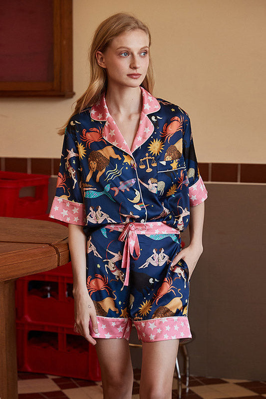 Amora™ Mavi Takımyıldızı Şort Pijama Seti