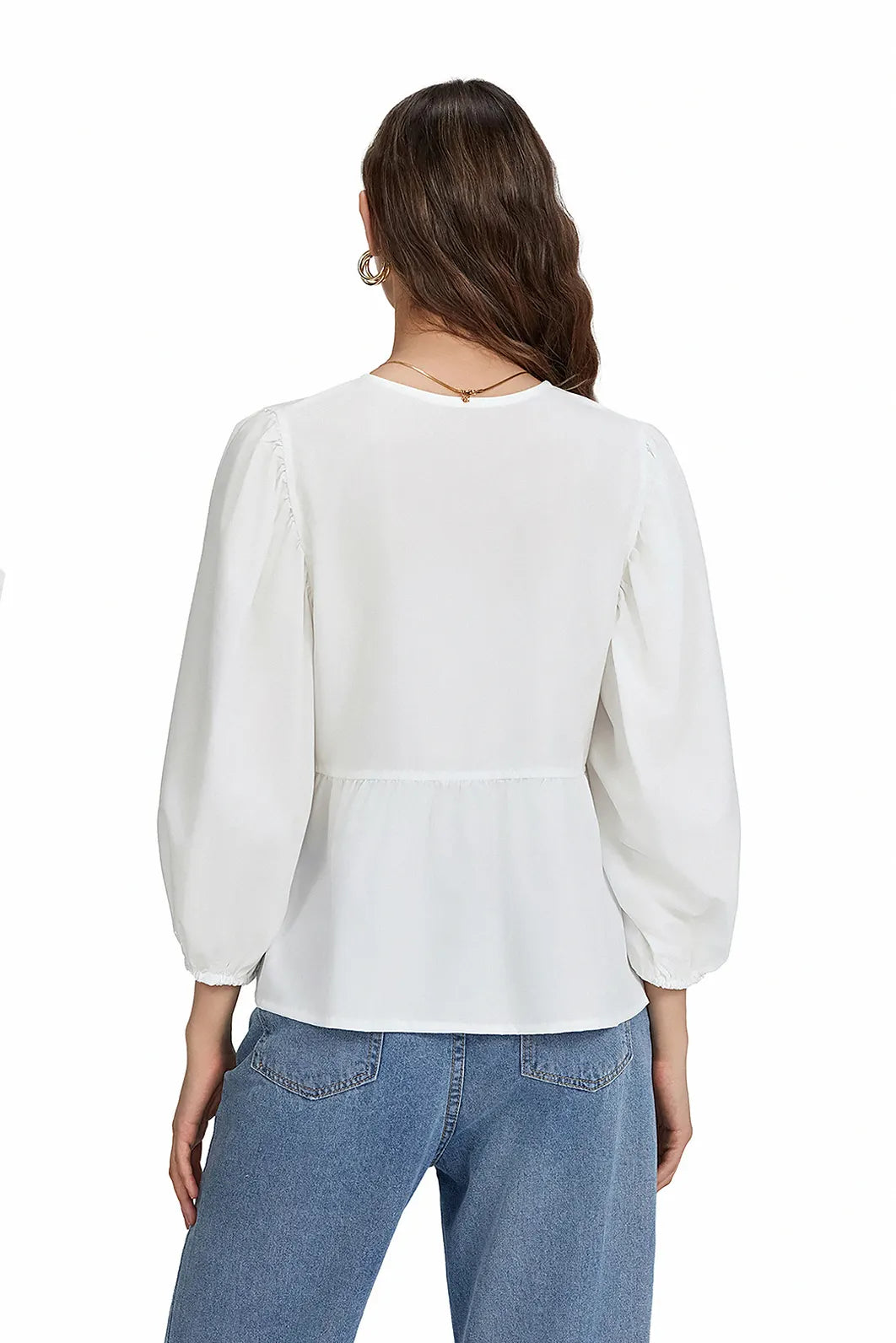 Amora™ Puf Kollu Peplum Papyon Bluz Üst