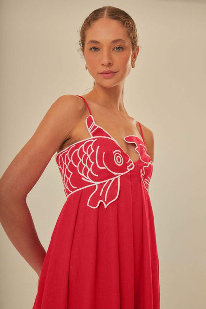 Amora™ Eileen Goldfish İşlemeli Uzun Askılı Elbise