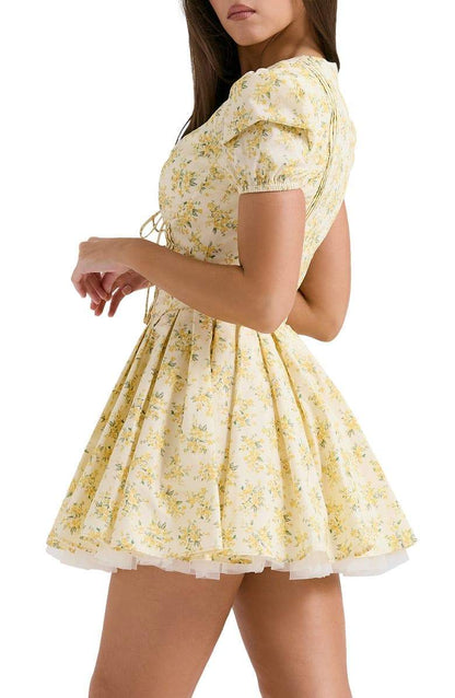 Amora™ Emily Çiçekli V Yaka Korse Mini Elbise